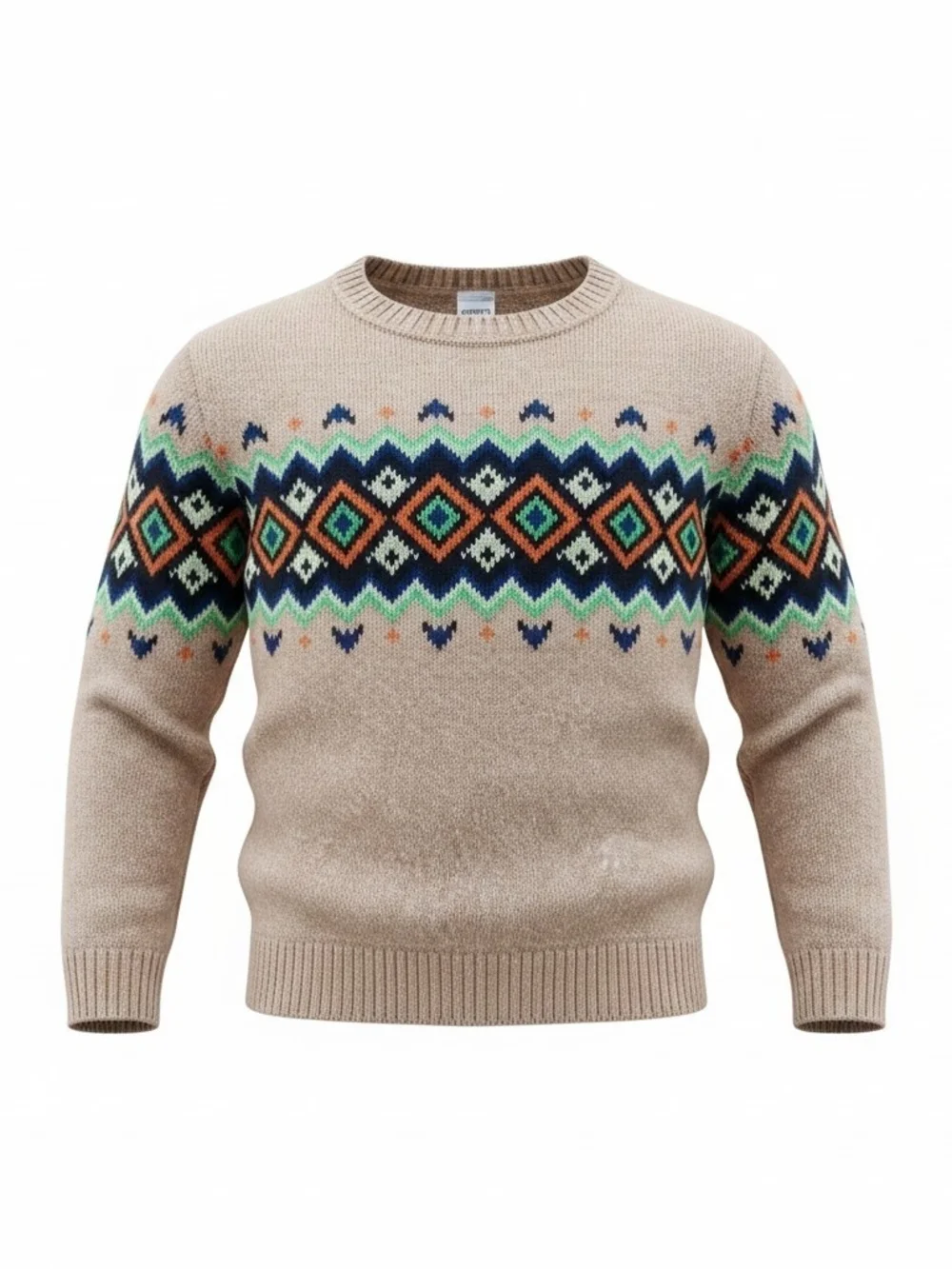 Carter's Beige Fair Isle Sweater with Navy, Green & Orange Pattern 5T